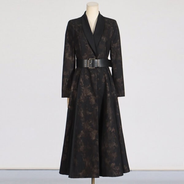 Blooming Texture V-neck Leather Slimming Trench Coat Women - Image 3
