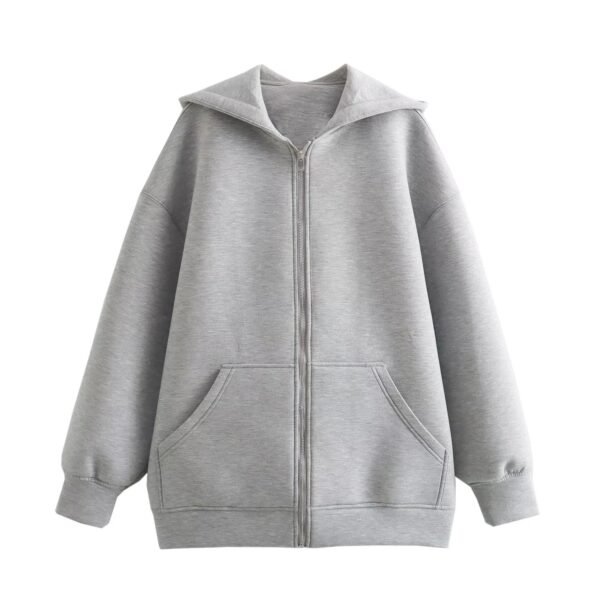 Idle Style Casual Zipper Gray Air Cotton Sweater For Women - Image 4