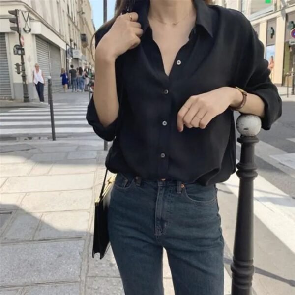 Long Sleeve White Shirt Women's Blouse Chiffon Professional - Image 8
