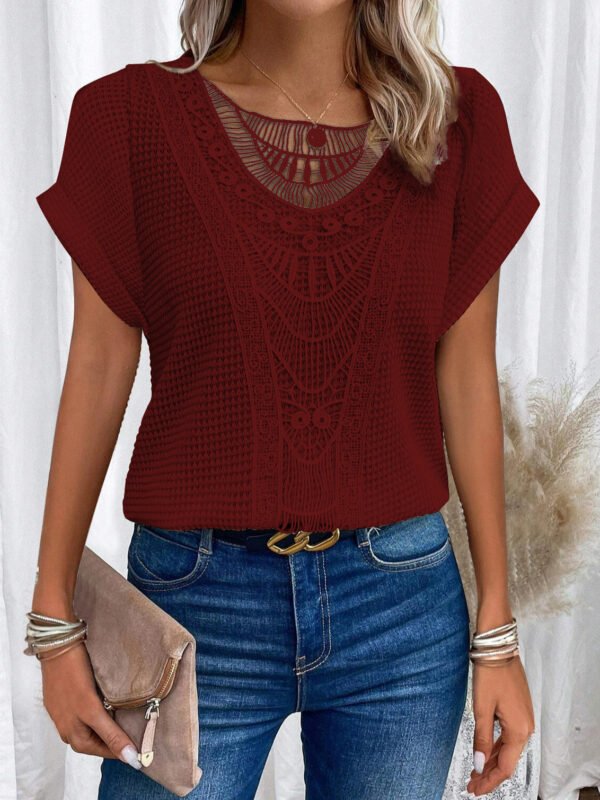 Summer Hollow Out Short-sleeved T-shirt Women's Clothing - Image 4