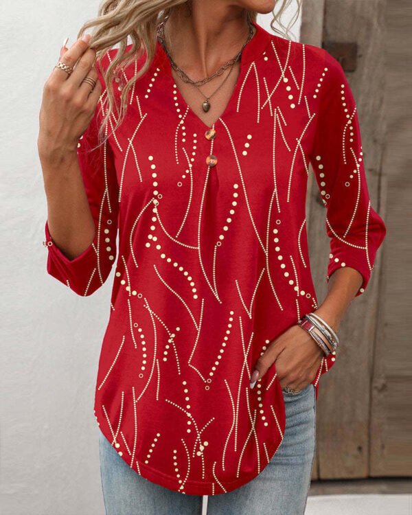 Women's Casual Button Geometric Printed Long-sleeved T-shirt - Image 6