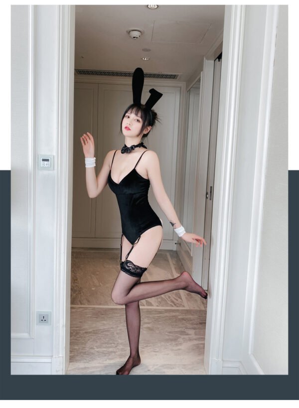 Sexy Low-cut Pajamas Erotic Lingerie Teasing Bunny Girl On Bed - Image 5