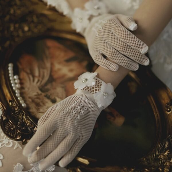 Bridal Gloves Pearl Lace Bow - Image 10