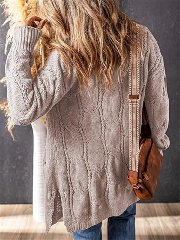Solid Color Loose Cardigan Sweater With Pockets - Image 9