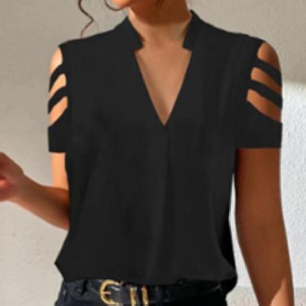 Hollow Sleeve Short Sleeve Spring And Summer Solid Color Casual Women's Top - Image 3