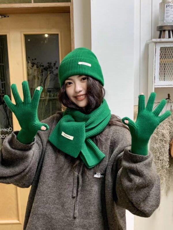 Winter Knitting Fleece Thickened Thermal Three-piece Suit Wool Scarf Hat Children - Image 6