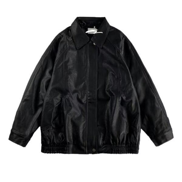 Japanese-style Retro Distressed Lapel Pu Jacket - Image 3