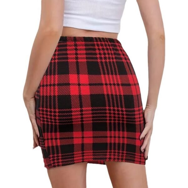 Striped Plaid Contrast Color Hip Skirt High Waist Slit Skirt - Image 5