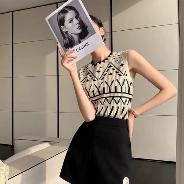 Knitted Sleeveless Wear Outer Wear Elegant High-grade Vintage Vest - Image 5