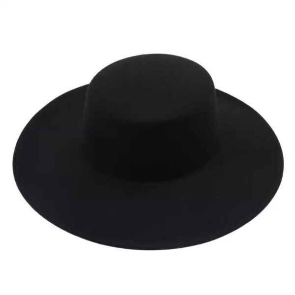 Flat Top Woolen Hat Big Brim Fedora Hat Hepburn Style - Image 6