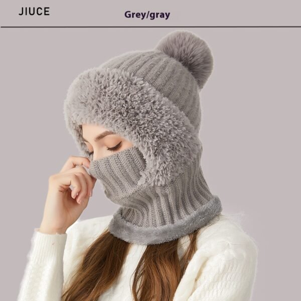 High Elastic Solid Color Knitted Hat Scarf Mask One-piece - Image 8