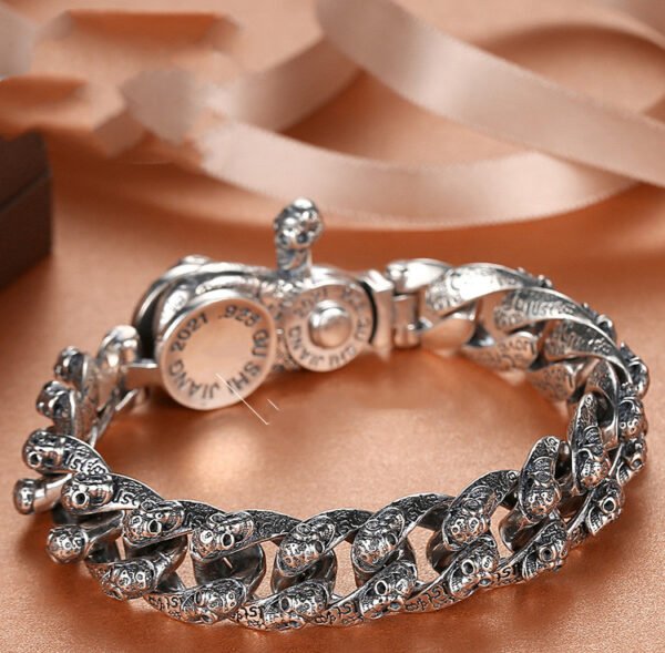 Men's Trendy Sterling Silver Vintage Skull Bracelet - Image 5