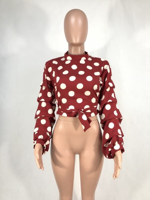 New Womens Polka Dot Large Size Loose Long Sleeve Blouse - Image 2