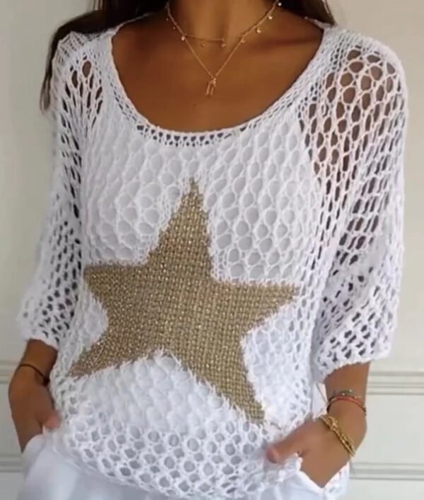 Five-Star Round Neck Sweater Women's Three-quarter Sleeve Top - Image 6