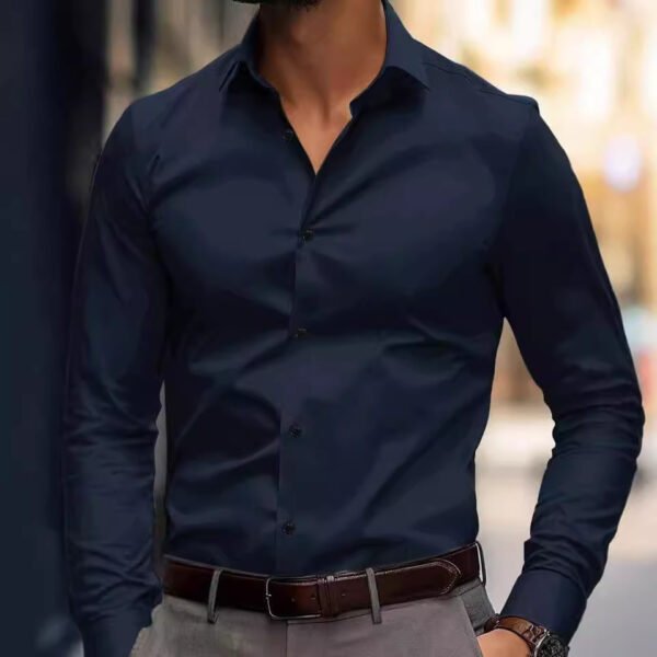 Business Lapel Shirt Solid Color Long Sleeve Casual - Image 4
