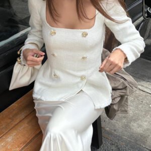 Square Neck Waist Long Sleeve Blazers