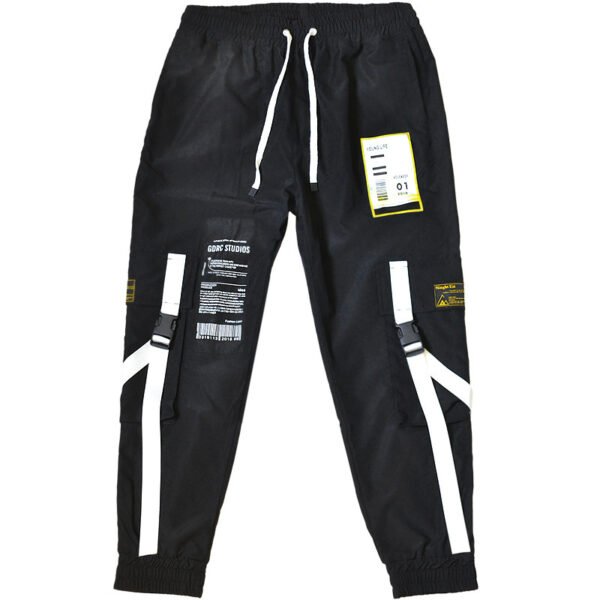 Men's Hip Hop Dark Loose Web Cargo Pants - Image 7