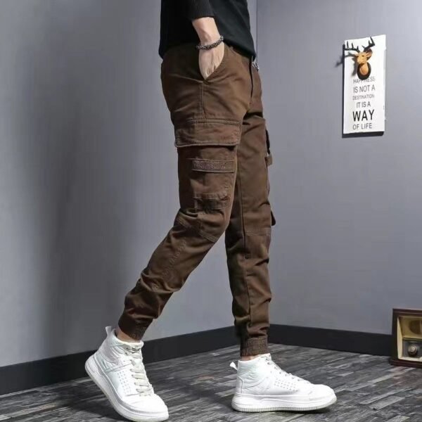 Coffee Colored Men's Slim Fit Elastic Casual Denim Work Pants - Image 5