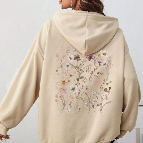 Lady's Flower Hoodie Plain Letter Sweater - Image 4