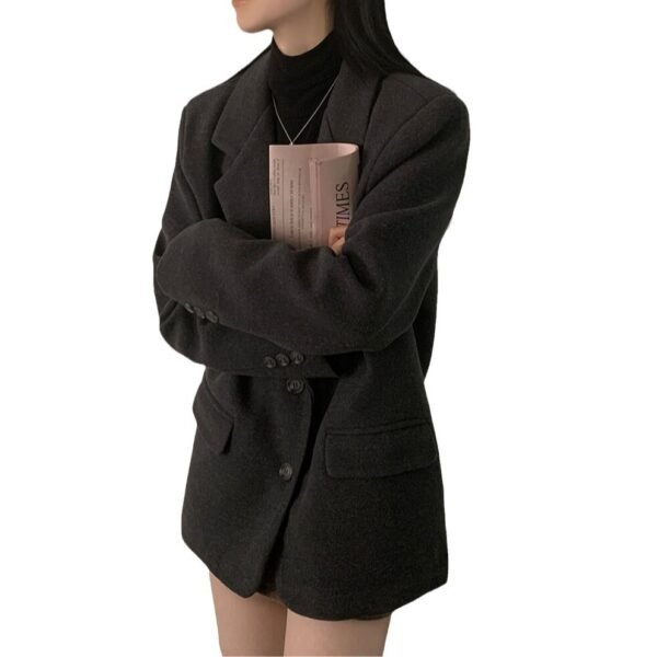 Retro British Style Temperament Mid-length Loose Woolen Blazer - Image 5