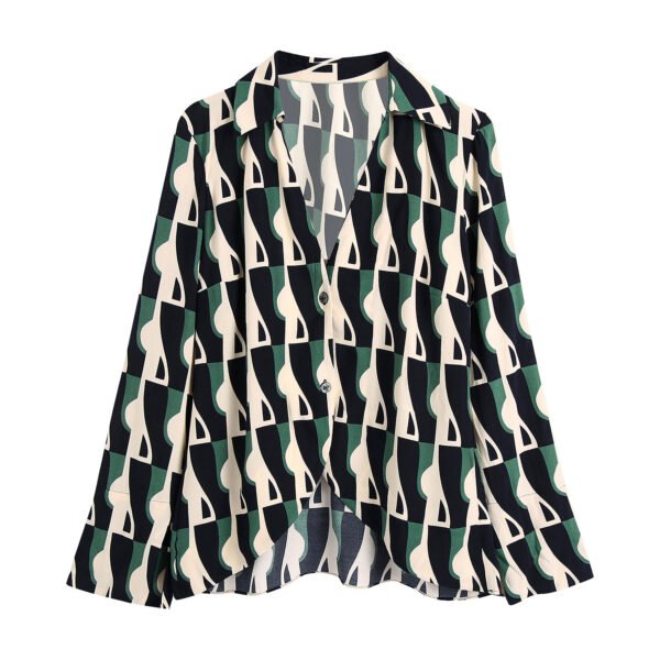 Loose Blouse Geometric Print Flared Pants Suit - Image 2