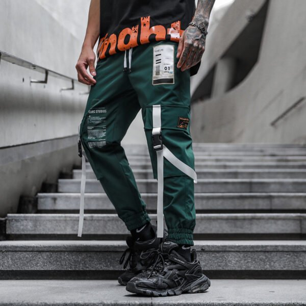 Men's Hip Hop Dark Loose Web Cargo Pants - Image 3