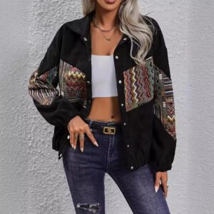 Color Stitching Turnover Neck Cardigan Casual Jackets