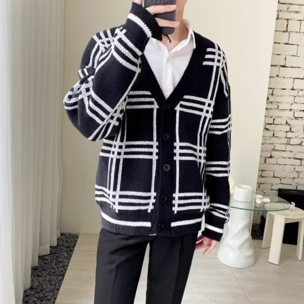 Striped Knitted Cardigan Coat Retro Men - Image 4