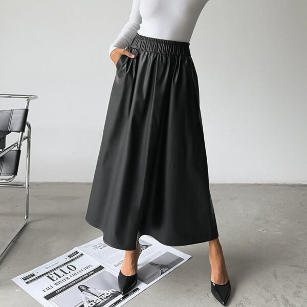 Wine Red Faux Leather High Waist Skirt - Image 3