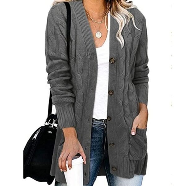 Autumn And Winter Women's Casual Knitted Button Coat - Image 5