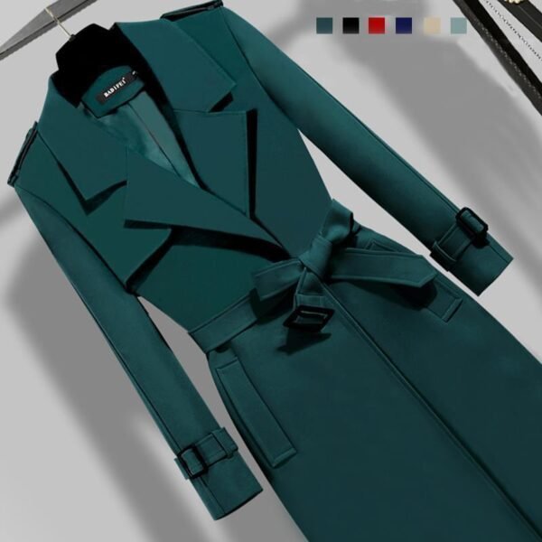 Elegant Slim-fit Slimming Waist Mid-length Trench Coat - Image 2
