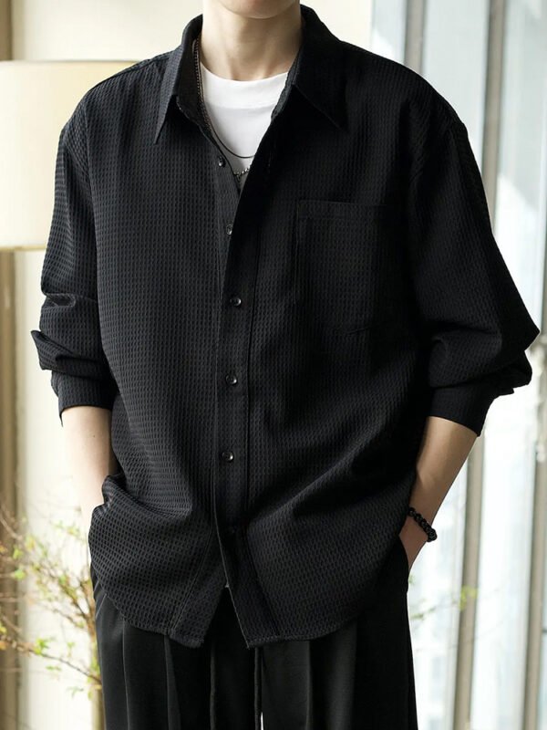 Waffle Polo Collar Jacket Casual Loose Men's Shirt - Image 2