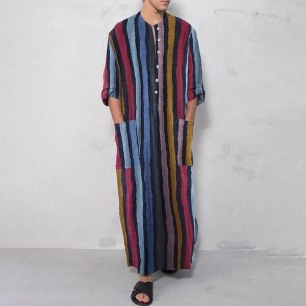Men's Long Sleeve Arabian Striped Printed Shirt - Image 7