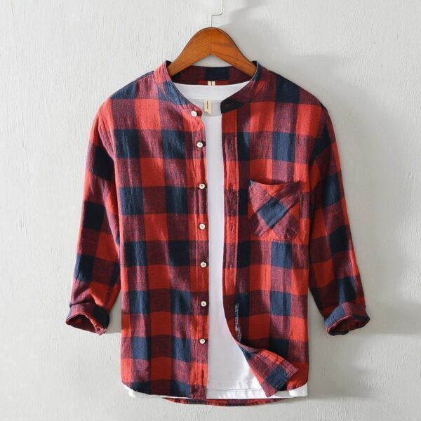 Casual 34 Sleeve Plaid Shirt Coat Male - Image 2