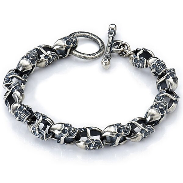 Punk Double-sided Skull Bracelet Sterling Silver S925 Thai Silver Bracelet Hip Hop - Image 3