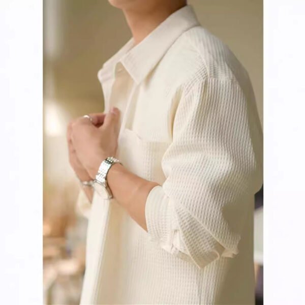 Waffle Polo Collar Jacket Casual Loose Men's Shirt - Image 5