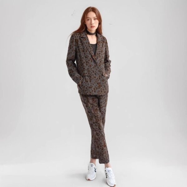 Leopard Print Casual High-end Temperament Suit Wide Leg Pants Two-piece Suit - Image 5