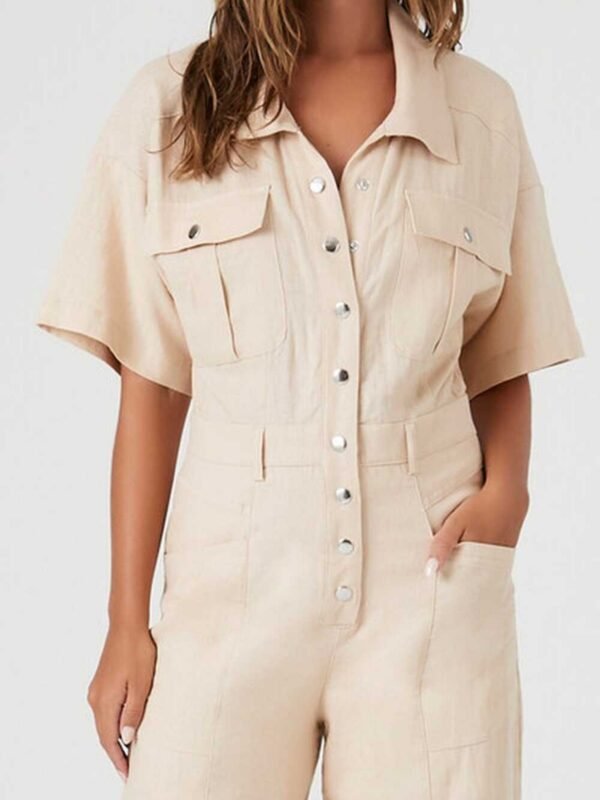 Flip Pocket Tencel Linen Jumpsuit For Women - Image 2