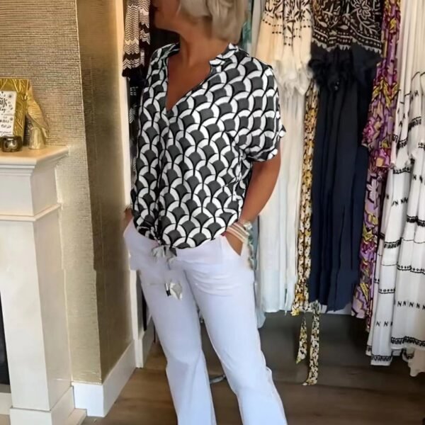 Women's Shirt Summer V-neck Fashion Elegant Printed Shirt - Image 5