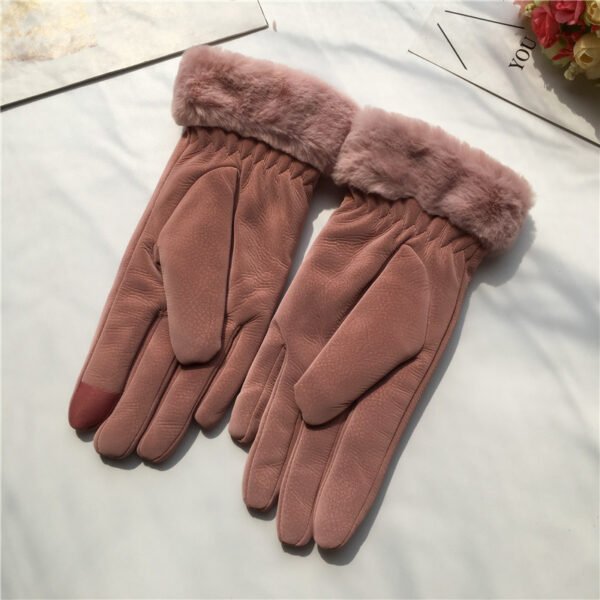 Autumn And Winter Women's Riding Gloves Korean Style Alphabet Cartoon Warm Double Layer Fleece-lined - Image 4