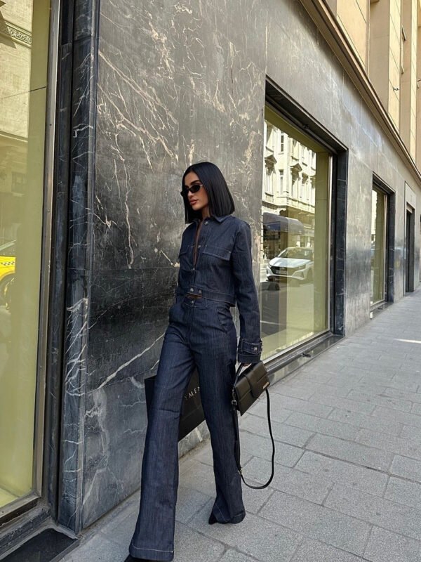 Short Denim Jacket & High-waisted  Pants Suit - Image 2