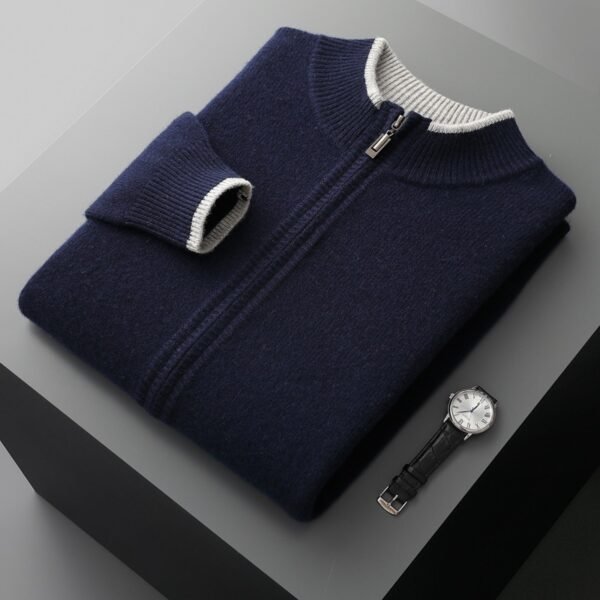 Autumn And Winter New Men's Contrast Color Cardigan Half Turtleneck Zipper Sweater Men - Image 6