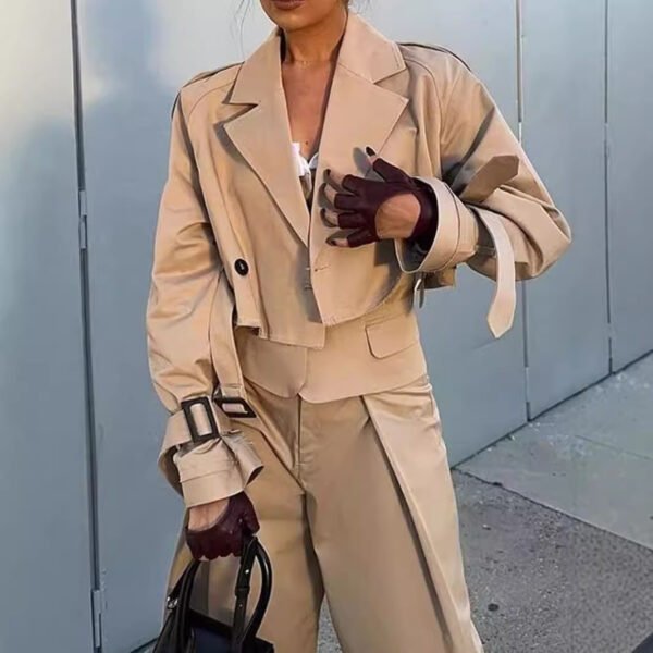 Long Sleeve Short Casual Solid Color Trench Coat - Image 2