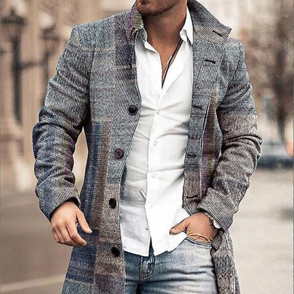 Men's Woolen Stand Collar Mid-length Casual Coat - Image 2