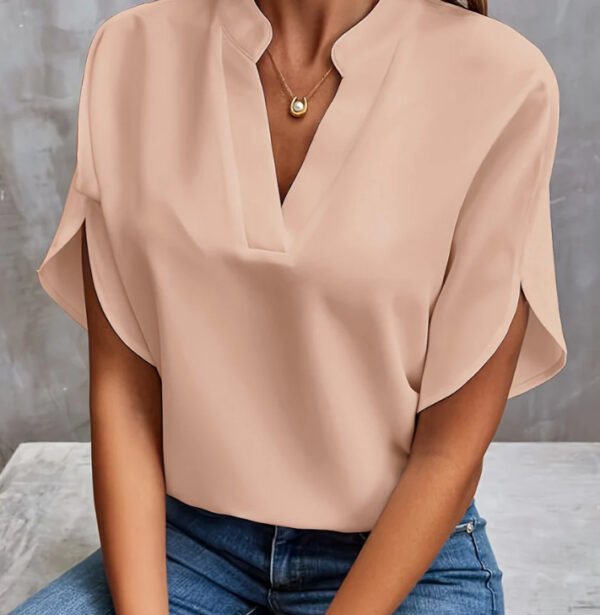 Summer Short-sleeved Chiffon Shirt New V-neck Shirt Women's Casual Versatile Clothing - Image 6