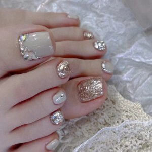 Champagne Shining Full Diamond Wear Nail Feet