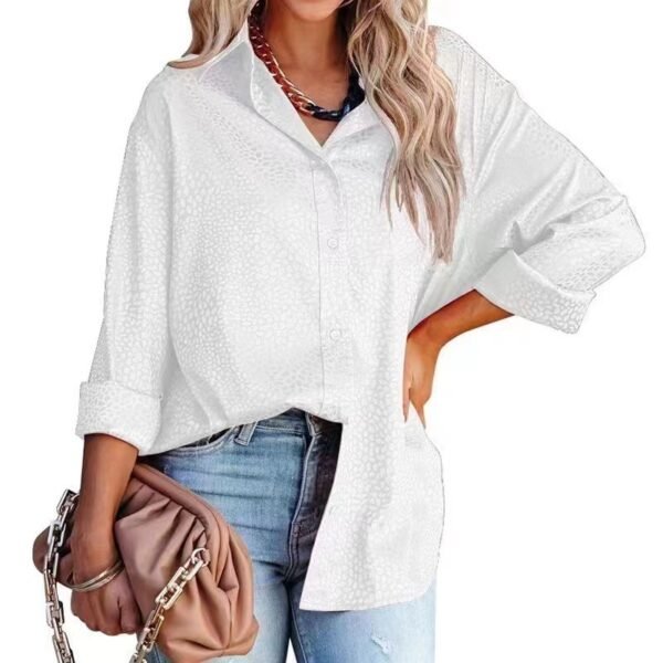 Women's Lapel Open Button Leopard Jacquard Shirt - Image 4
