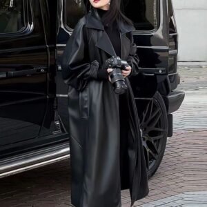 Long PU Leather Coat