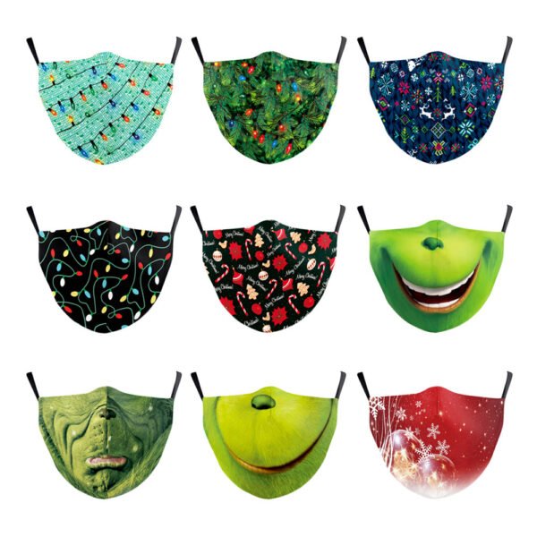 Christmas Green Fur Printed Protective Mask - Image 4