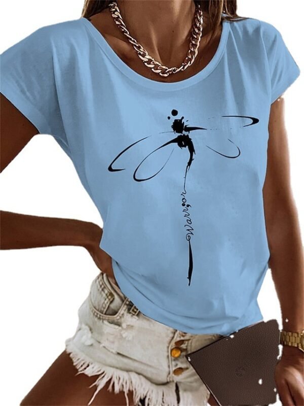 Women's Short-sleeved T-shirt Bamboo Dragonfly 3D Printing - Image 6